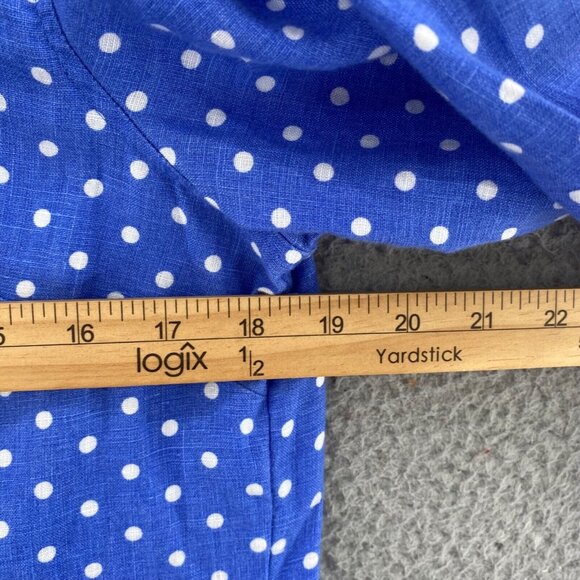 Talbots Shirt Womens Small Blue Polka Dot Linen Button Up Collar Roll Tab Sleeve - Picture 8 of 10